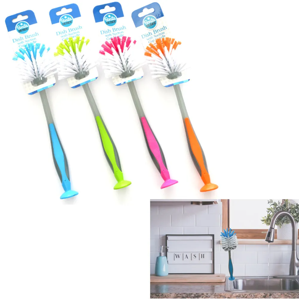 2 Pcs Kitchen Scrub Brush Suction Cup Sink Dish Washing Vegetable Scrubber 11"