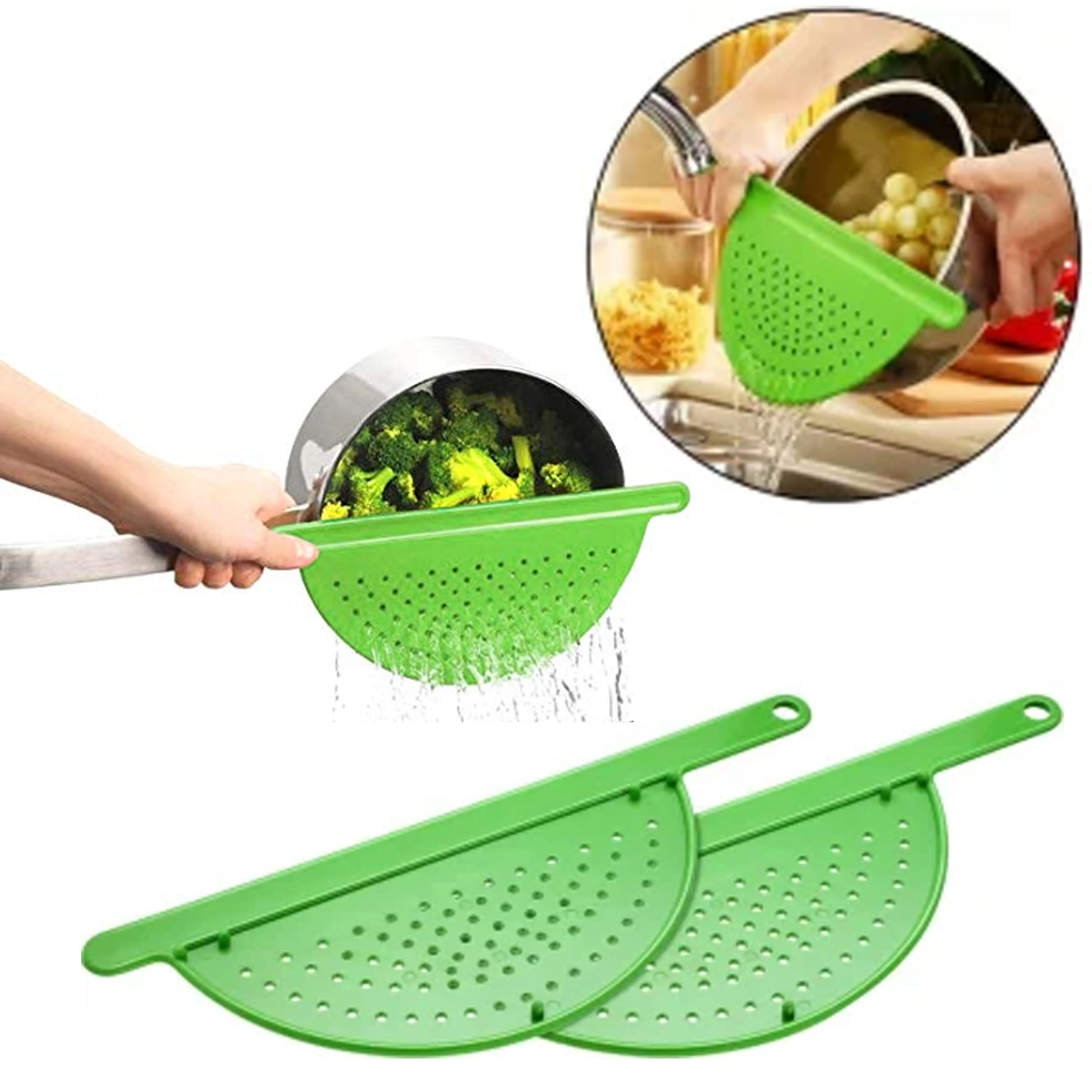 2 X Kitchen Strainer Handheld Pot Pan Drainer Pasta Colander Sieve Filter Handle