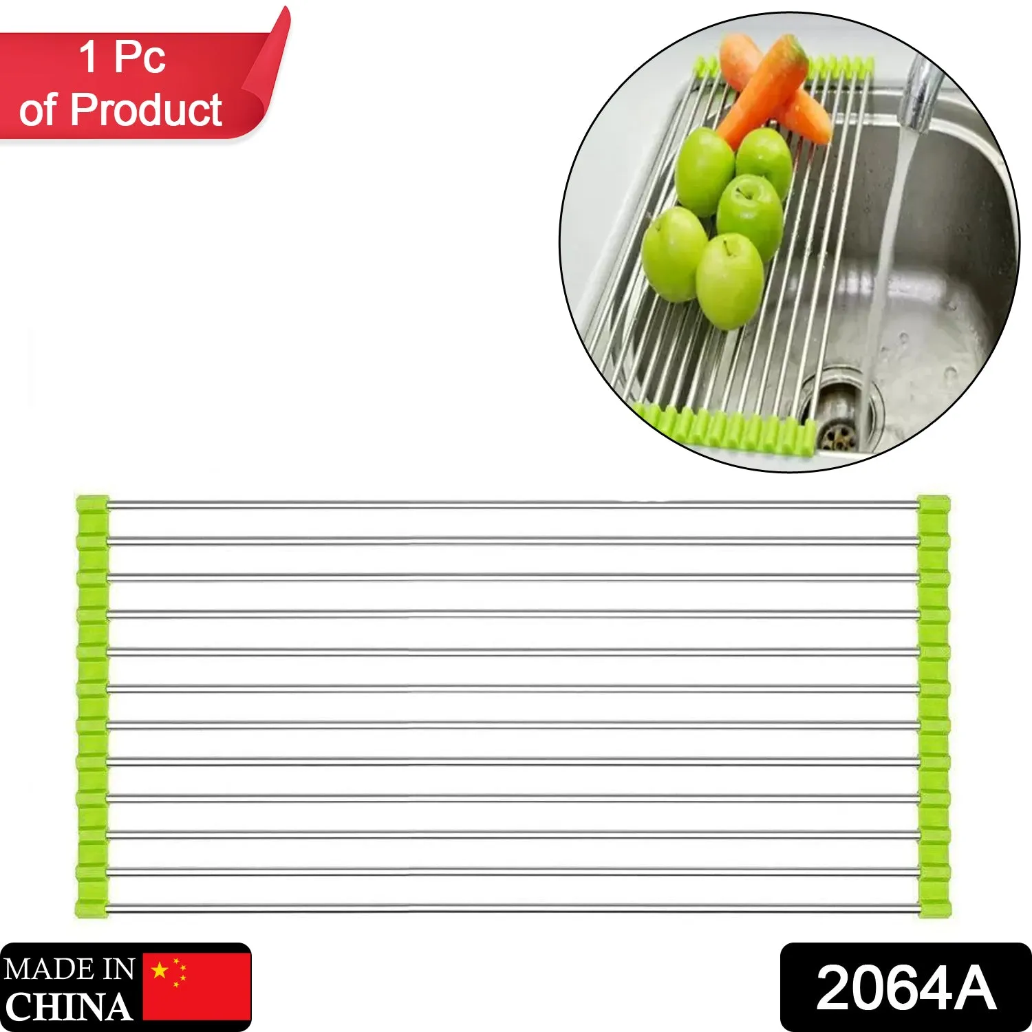 2064A FOLDABLE DRAIN RACK KITCHEN SINK ROLL UP DISH DRYING RACK PORTABLE DISH RACK