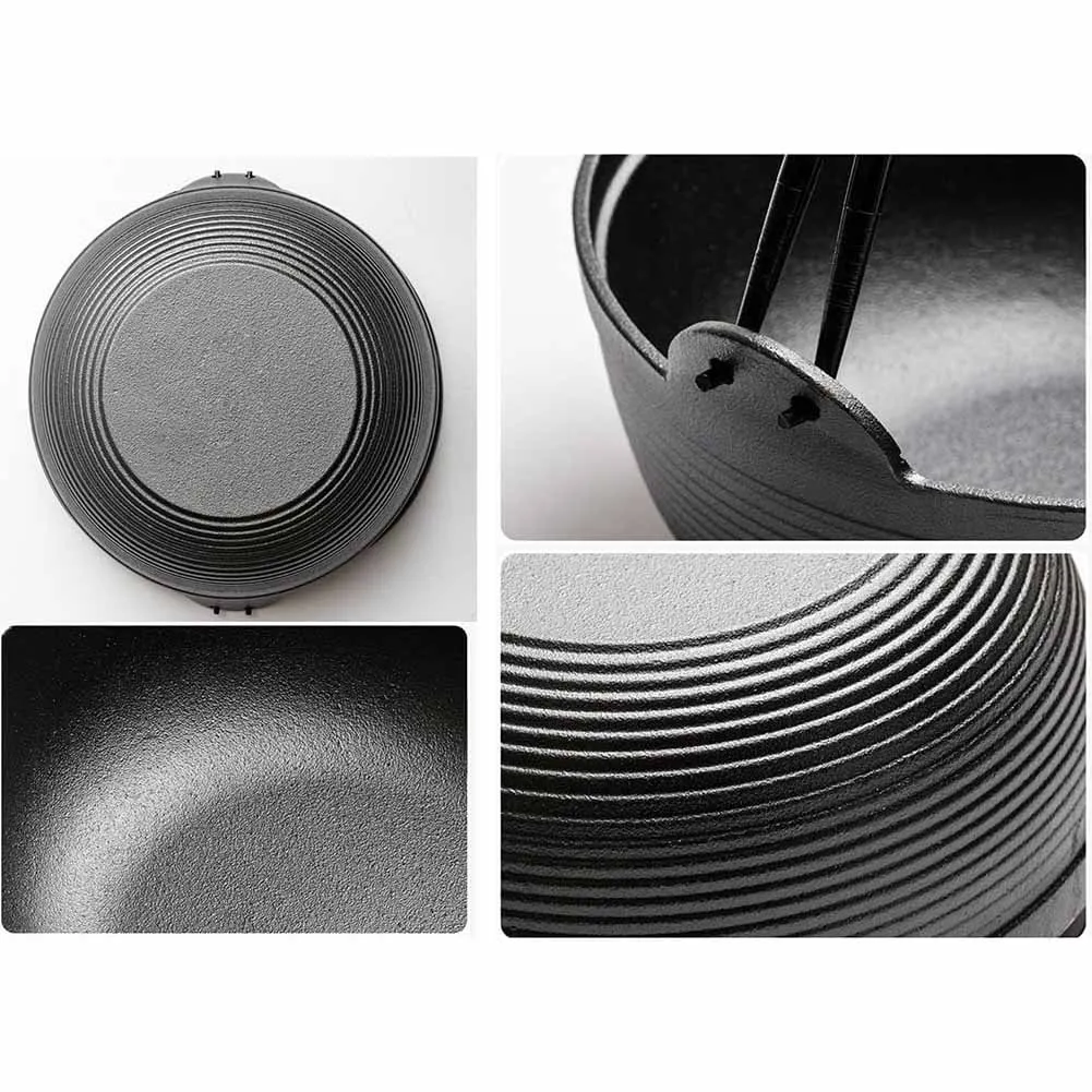 29cm Cast Iron Sukiyaki Iron Pot | Japanese Shabu Shabu Pot | Pan | Stockpot | Wooden Lid | Home Camping Picnic