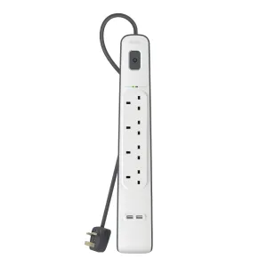 BELKIN Surge Protector - 4 outputs - 2 USB Ports - 2M - White