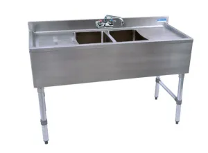 BK Resources UB4-18-248TS Two Compartment 48" Slim-Line Underbar Sink with Two Drainboards
