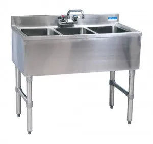 BK Resources UB4-18-336S Three Compartment 36" Slim-Line Underbar Sink