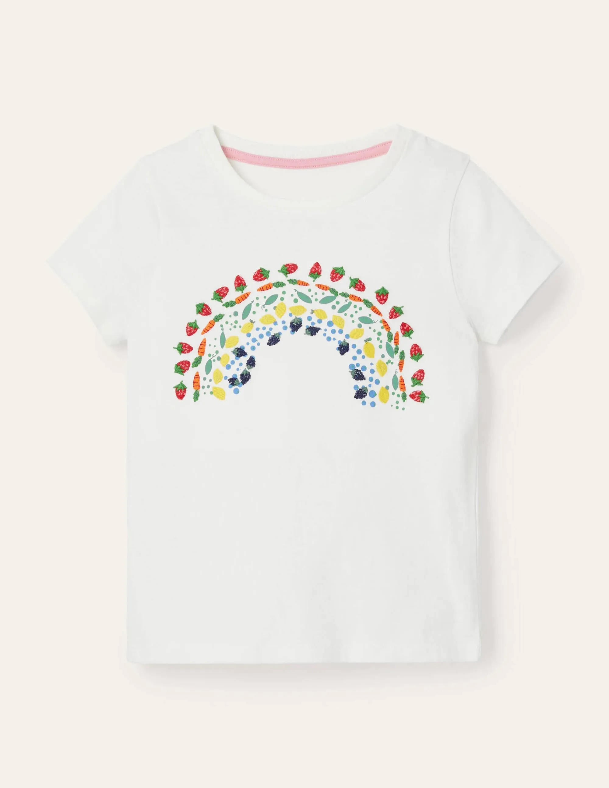Embroidered Rainbow T-shirt-Ivory Vegetable Rainbow
