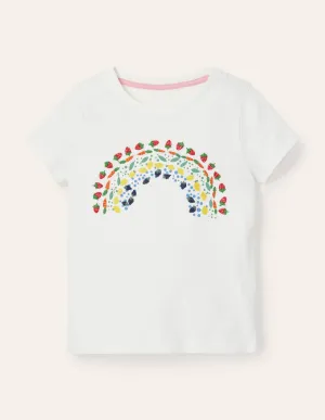 Embroidered Rainbow T-shirt-Ivory Vegetable Rainbow