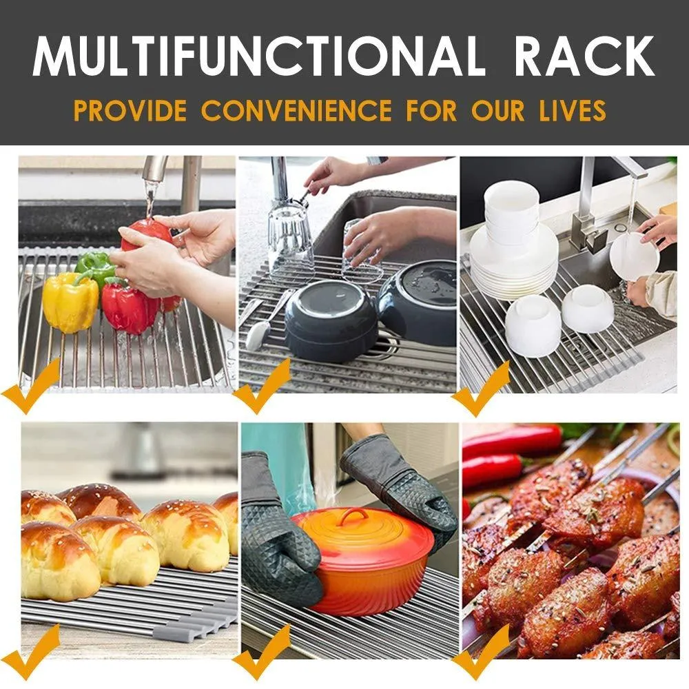 Foldable Drain Rack Kitchen Sink Roll up Dish Drying Rack Portable Dish Rack