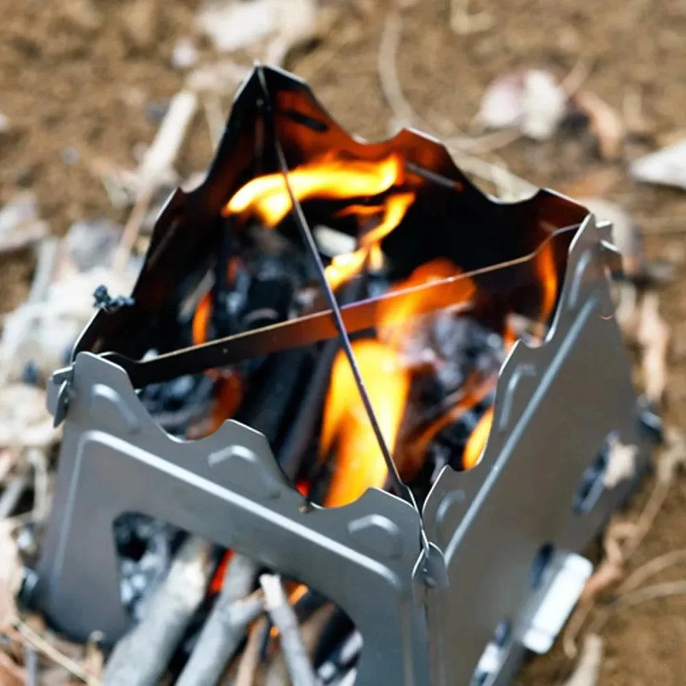 Folding Titanium Wood Stove Portable Camping Stove Wood Burners Backpacking Outdoor Stove for Survival Cooking Picnic Hunting