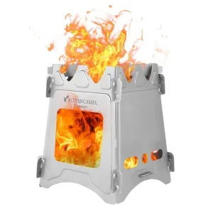Folding Titanium Wood Stove Portable Camping Stove Wood Burners Backpacking Outdoor Stove for Survival Cooking Picnic Hunting