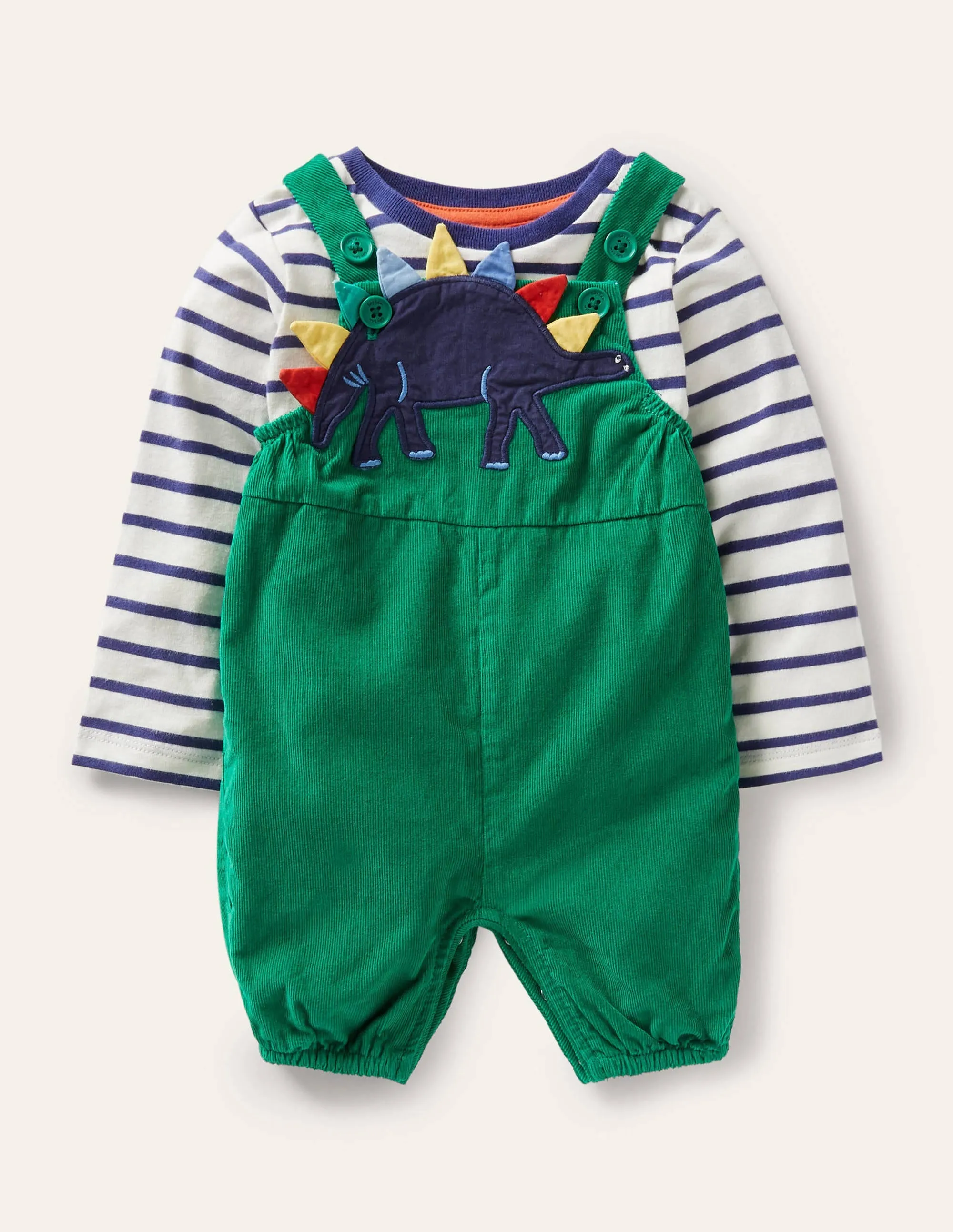 Fun Dungaree Set-Highland Green Dino