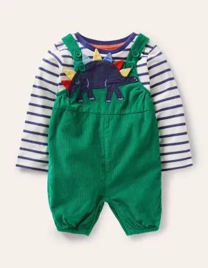 Fun Dungaree Set-Highland Green Dino