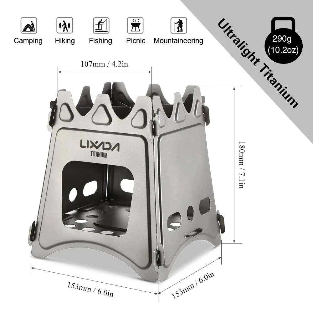 Lixada Compact Folding Titanium Wood Stove Outdoor Camping Stove Cooking Picnic Stove Portable Wood Furnace Burners