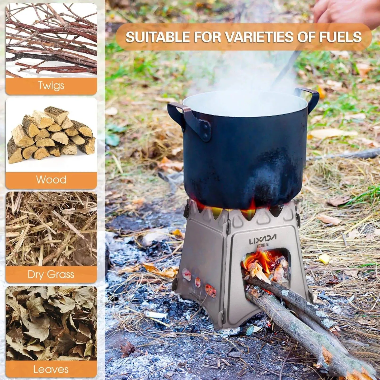 Lixada Compact Folding Titanium Wood Stove Outdoor Camping Stove Cooking Picnic Stove Portable Wood Furnace Burners
