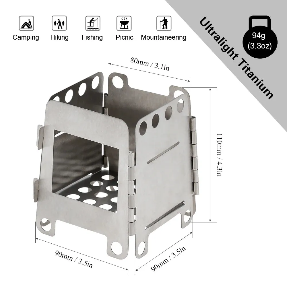 Lixada Ultralight Wood Stove Portable Titanium Folding Wood Stove Outdoor Camping Stove Pocket Burner for Cooking Backpacking