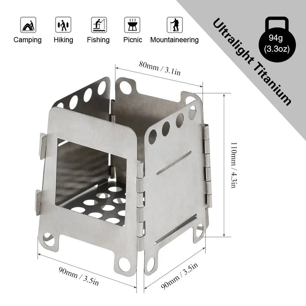 Lixada Ultralight Wood Stove Portable Titanium Folding Wood Stove Outdoor Camping Stove Pocket Burner for Cooking Backpacking