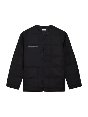 Mens Flower-Warmth Quilted Collarless Jacket black