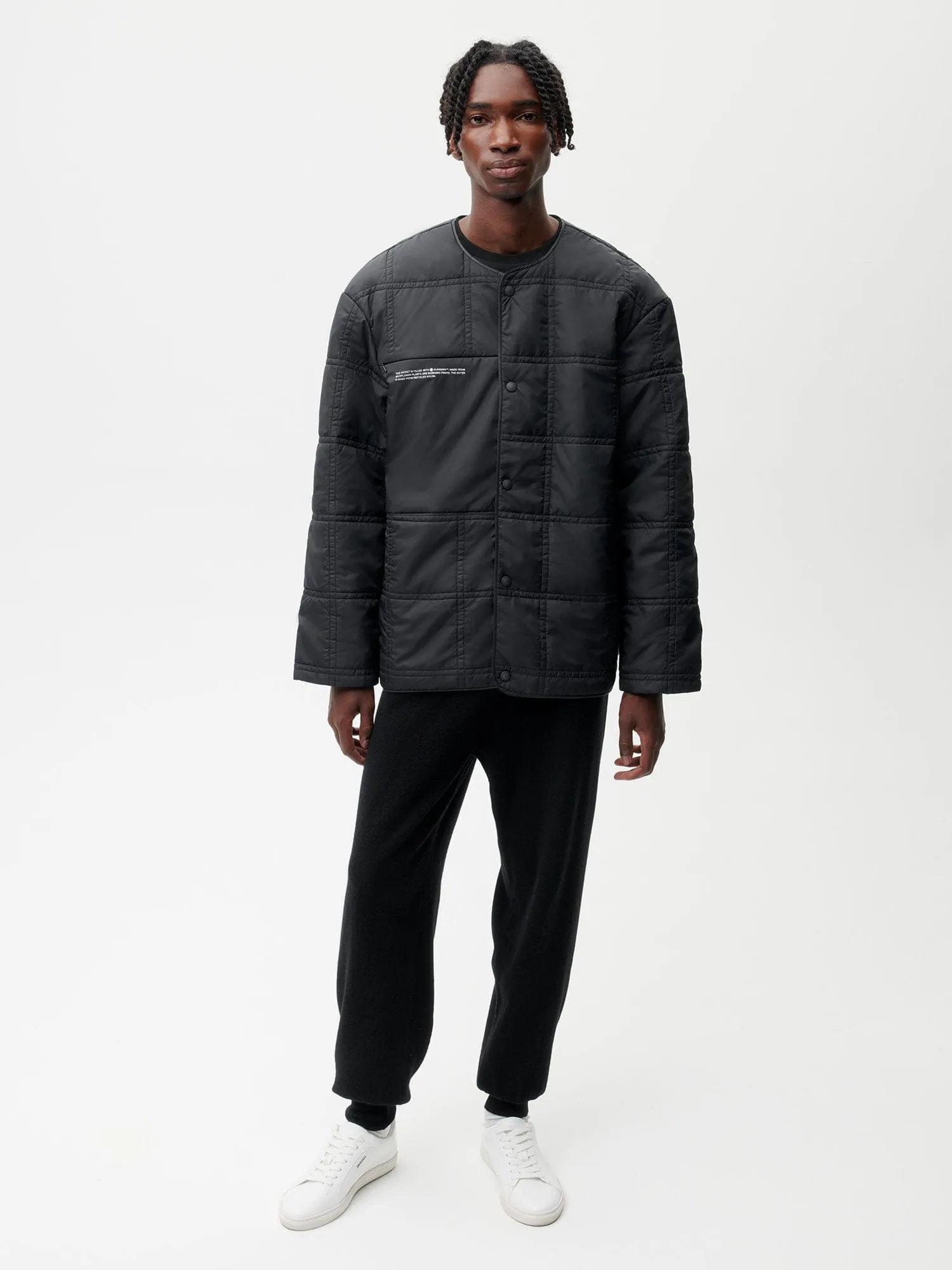 Mens Flower-Warmth Quilted Collarless Jacket black