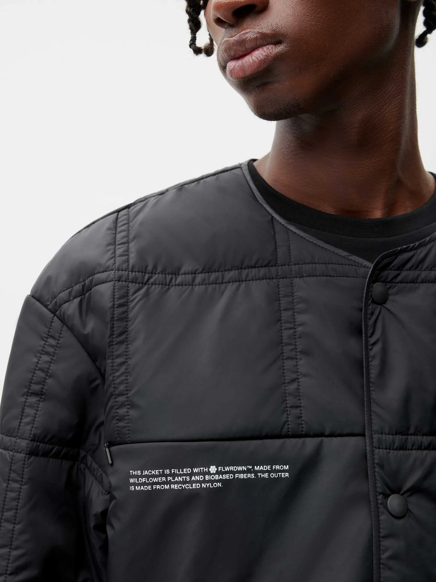Mens Flower-Warmth Quilted Collarless Jacket black