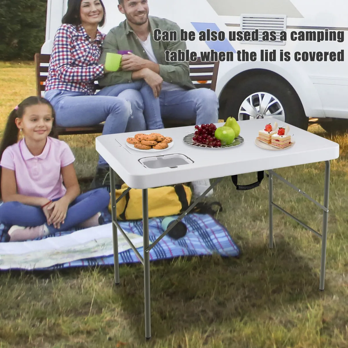 NNECW Folding Fish Fillet Station with 2 Built-in Sinks for Camping