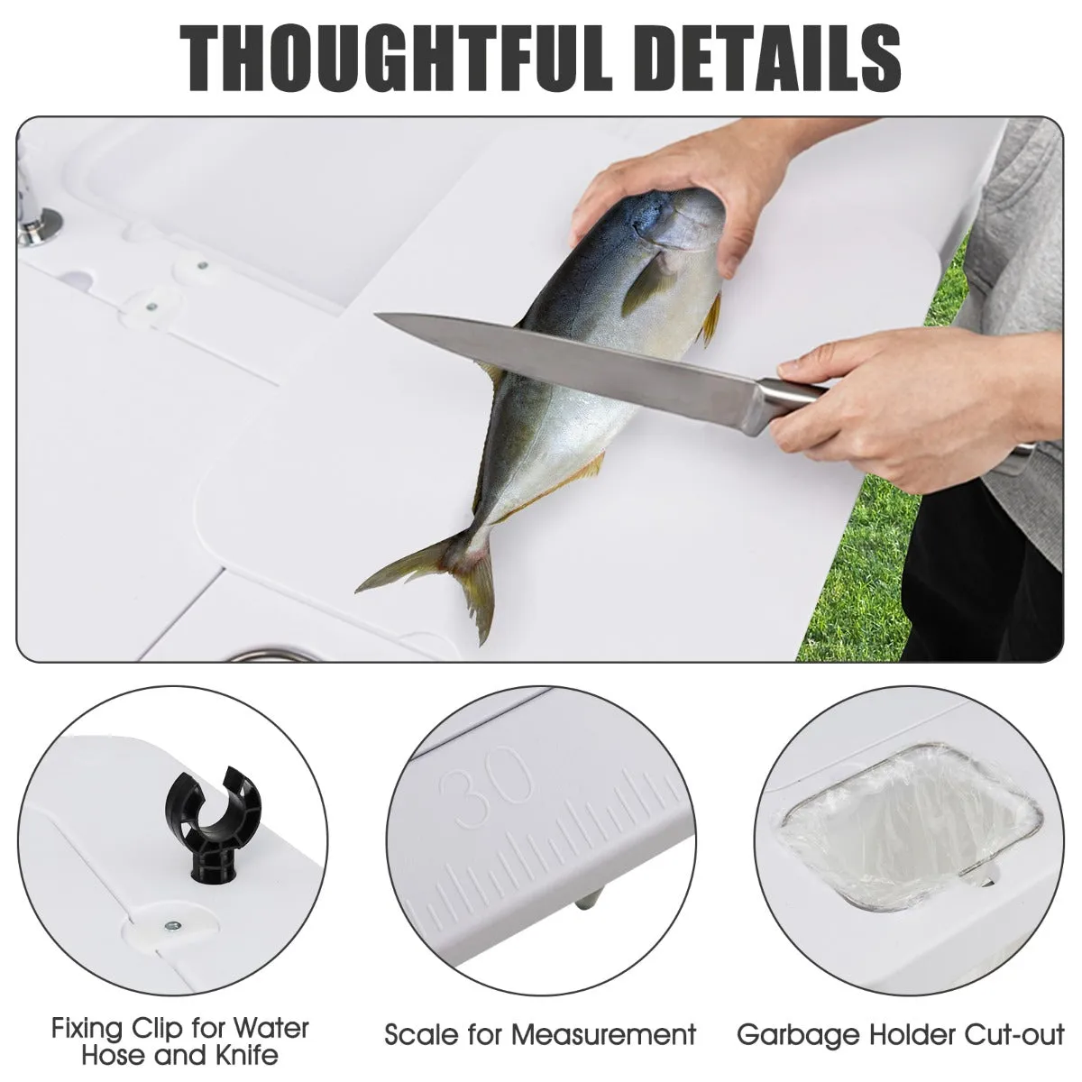 NNECW Folding Fish Fillet Station with 2 Built-in Sinks for Camping
