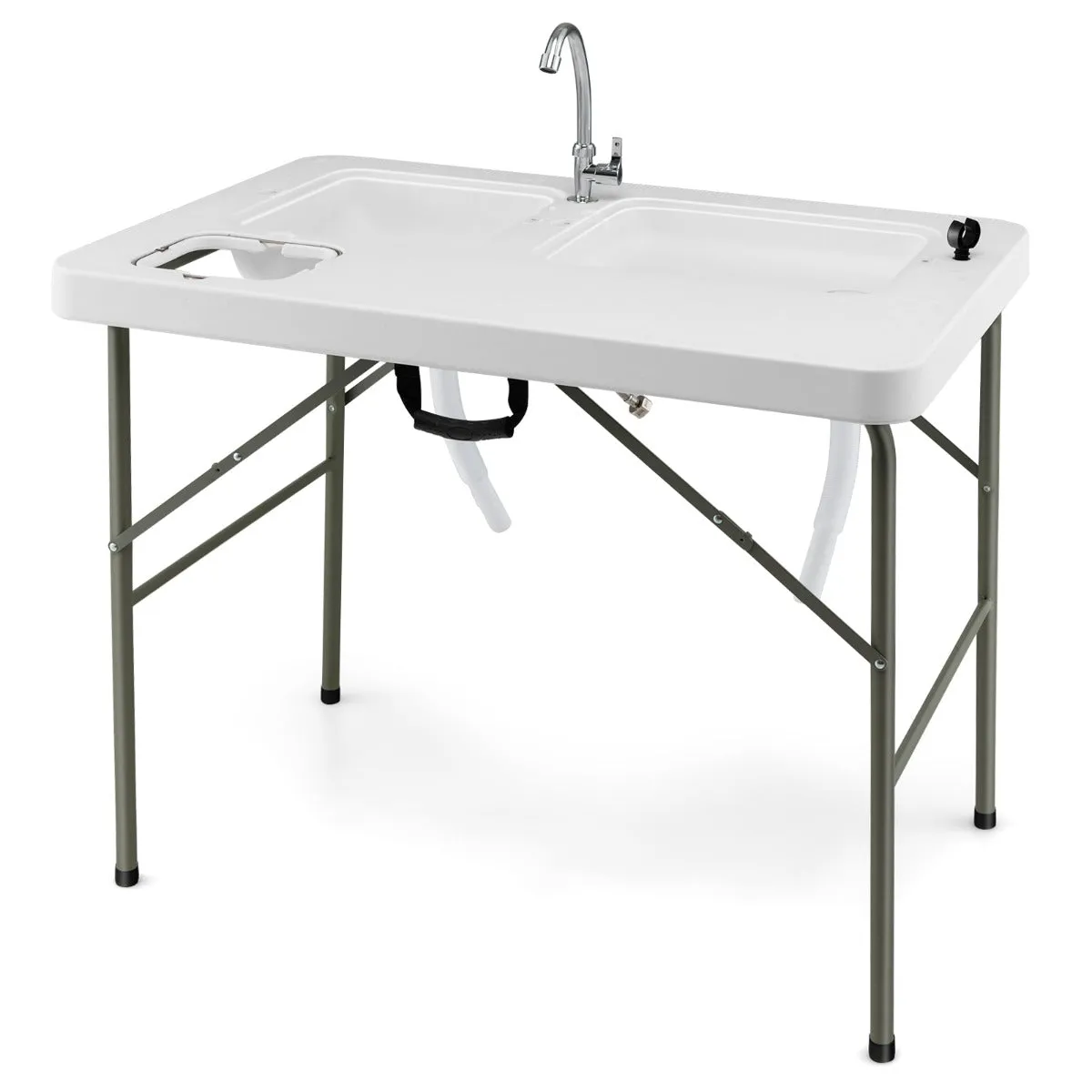 NNECW Folding Fish Fillet Station with 2 Built-in Sinks for Camping