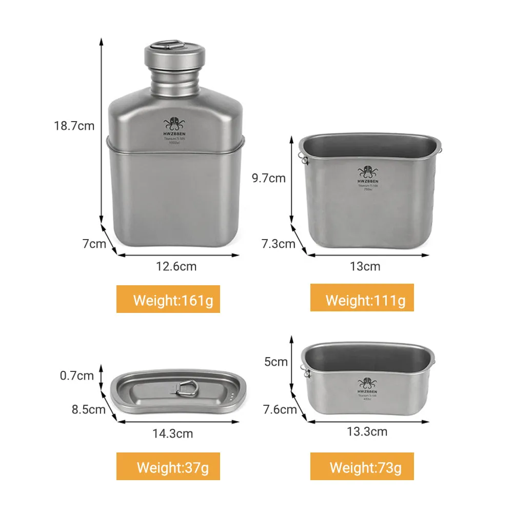 Pure Titanium Marching Kettle Meal Box Outdoor Three-piece Set