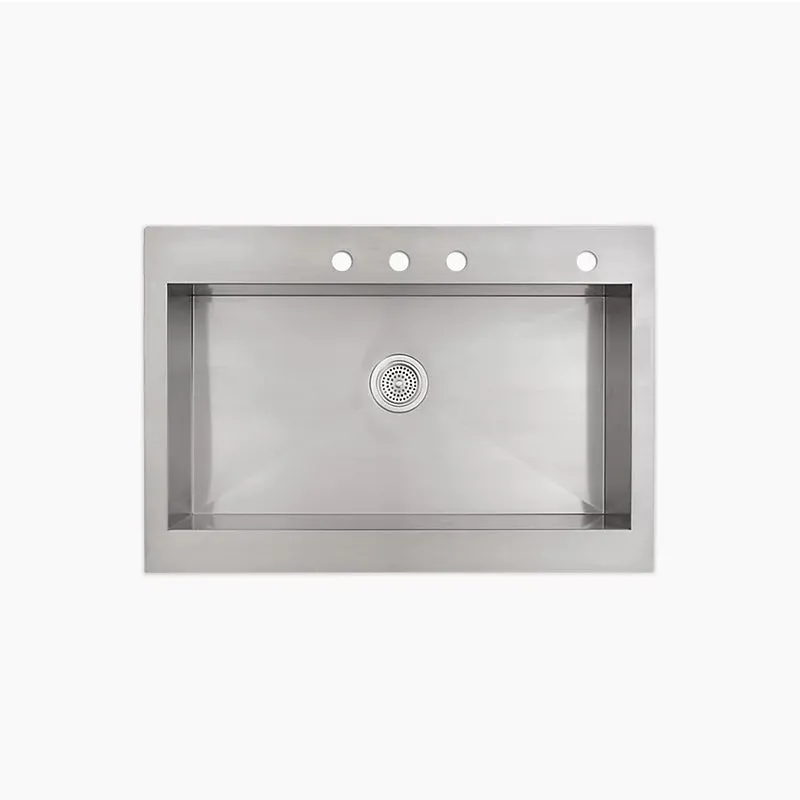 Vault 24.31" x 35.75" x 9.31" Stainless Steel Single-Basin Farmhouse Kitchen Sink - 4 Faucet Holes