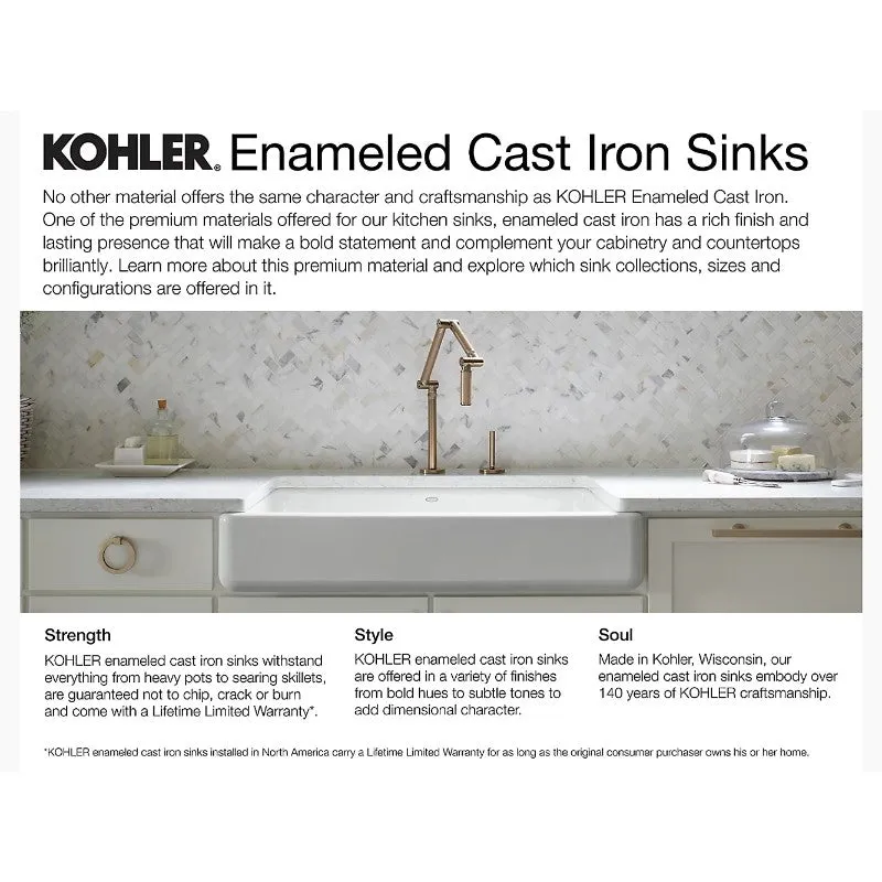 Whitehaven 21.56" x 29.69" x 9.63" Enameled Cast Iron Single Basin Farmhouse Apron Kitchen Sink in White