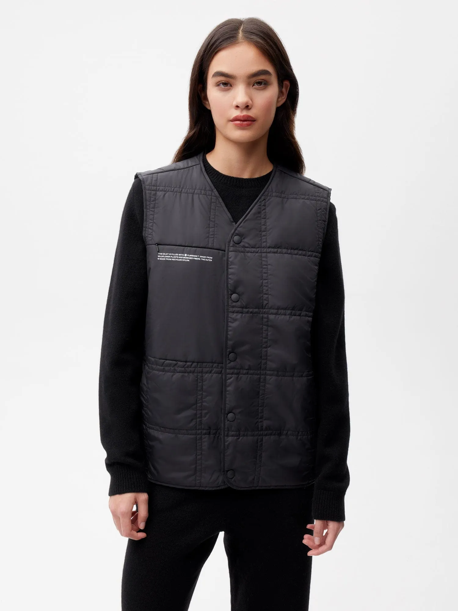 Womens Flower-Warmth Quilted Giletblack