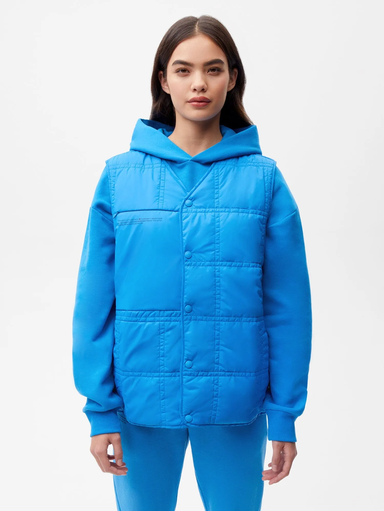 Womens Flower-Warmth Quilted Giletcerulean blue
