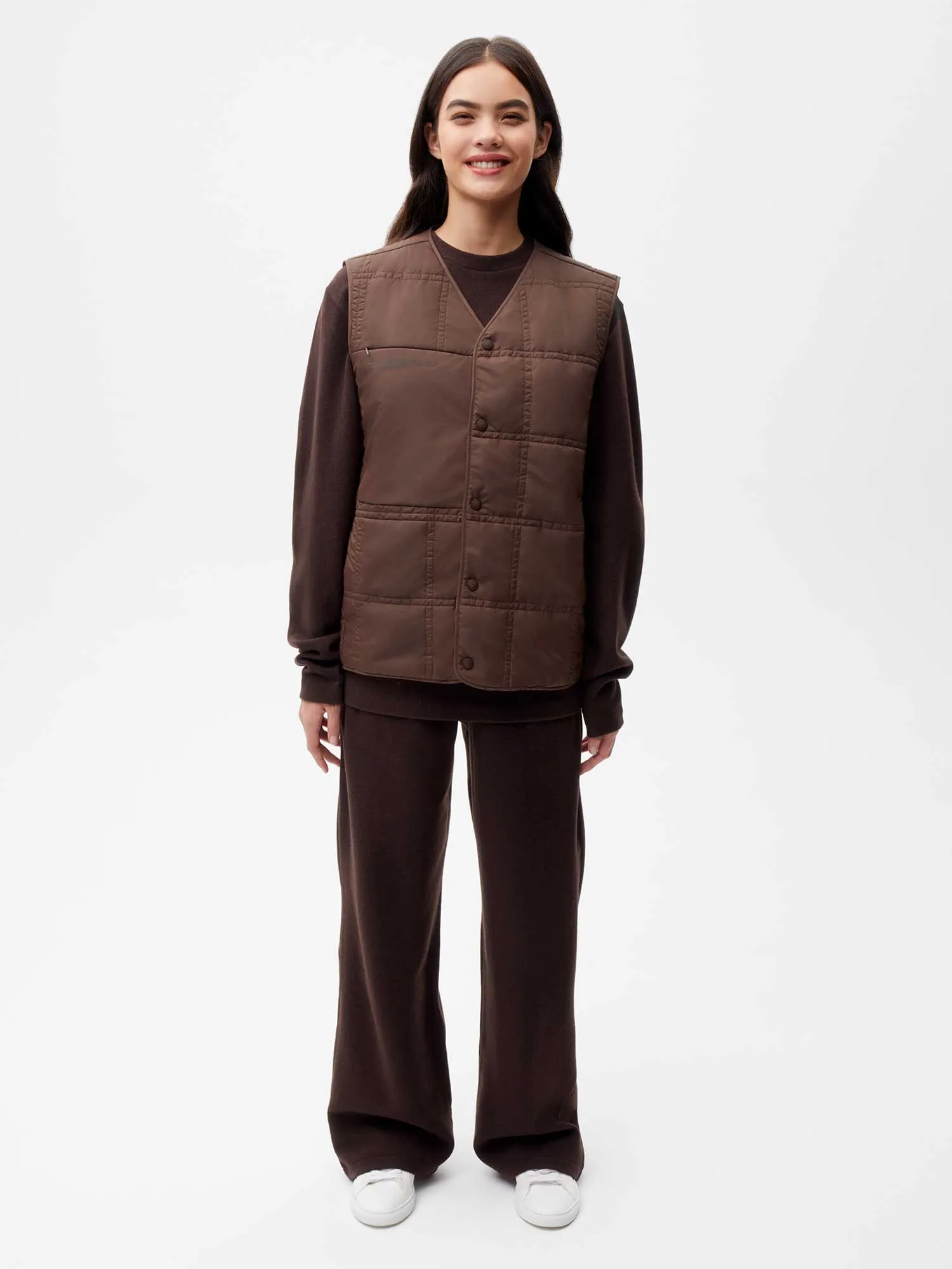 Womens Flower-Warmth Quilted Giletchestnut brown