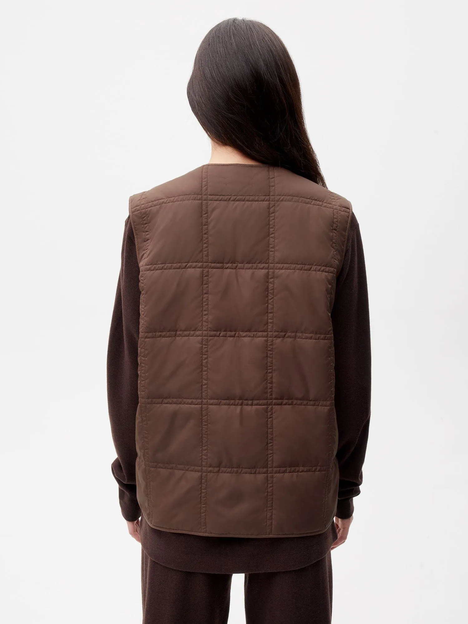 Womens Flower-Warmth Quilted Giletchestnut brown