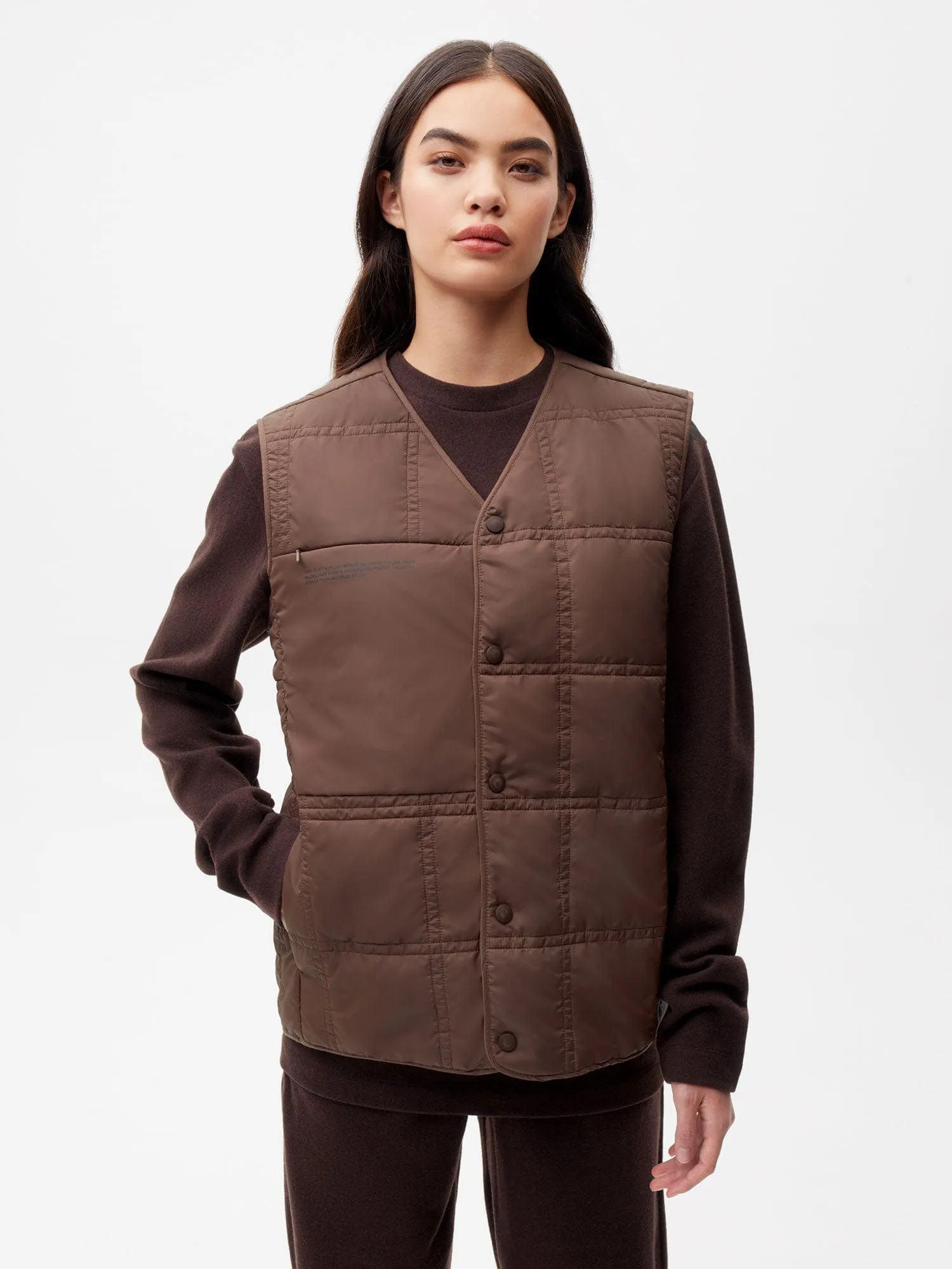 Womens Flower-Warmth Quilted Giletchestnut brown